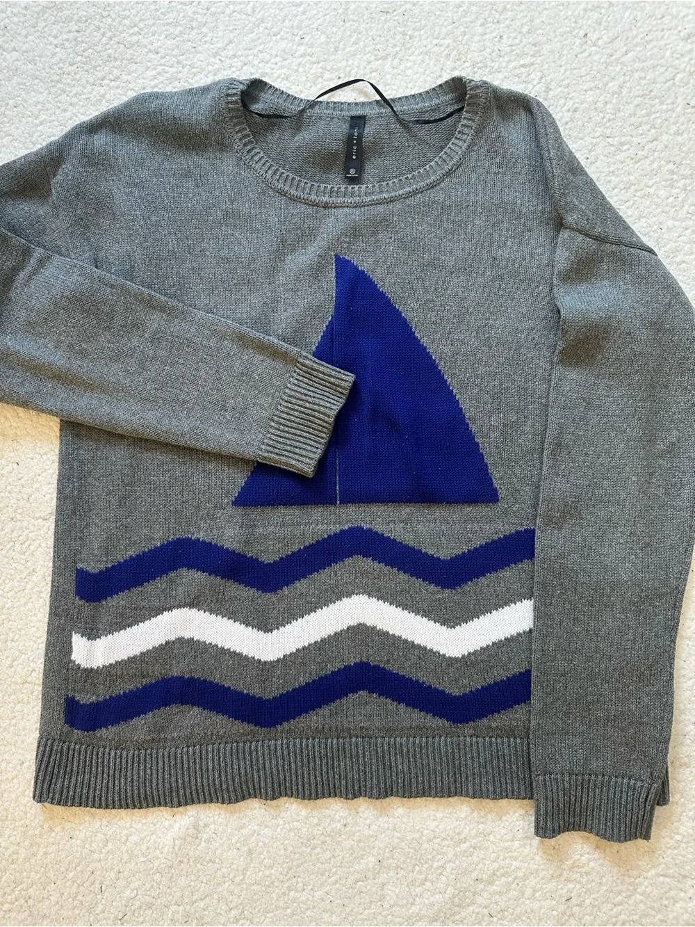 Eric + Lani Women's XL Grey Crewneck Sweater with Navy Sailboat Graphic